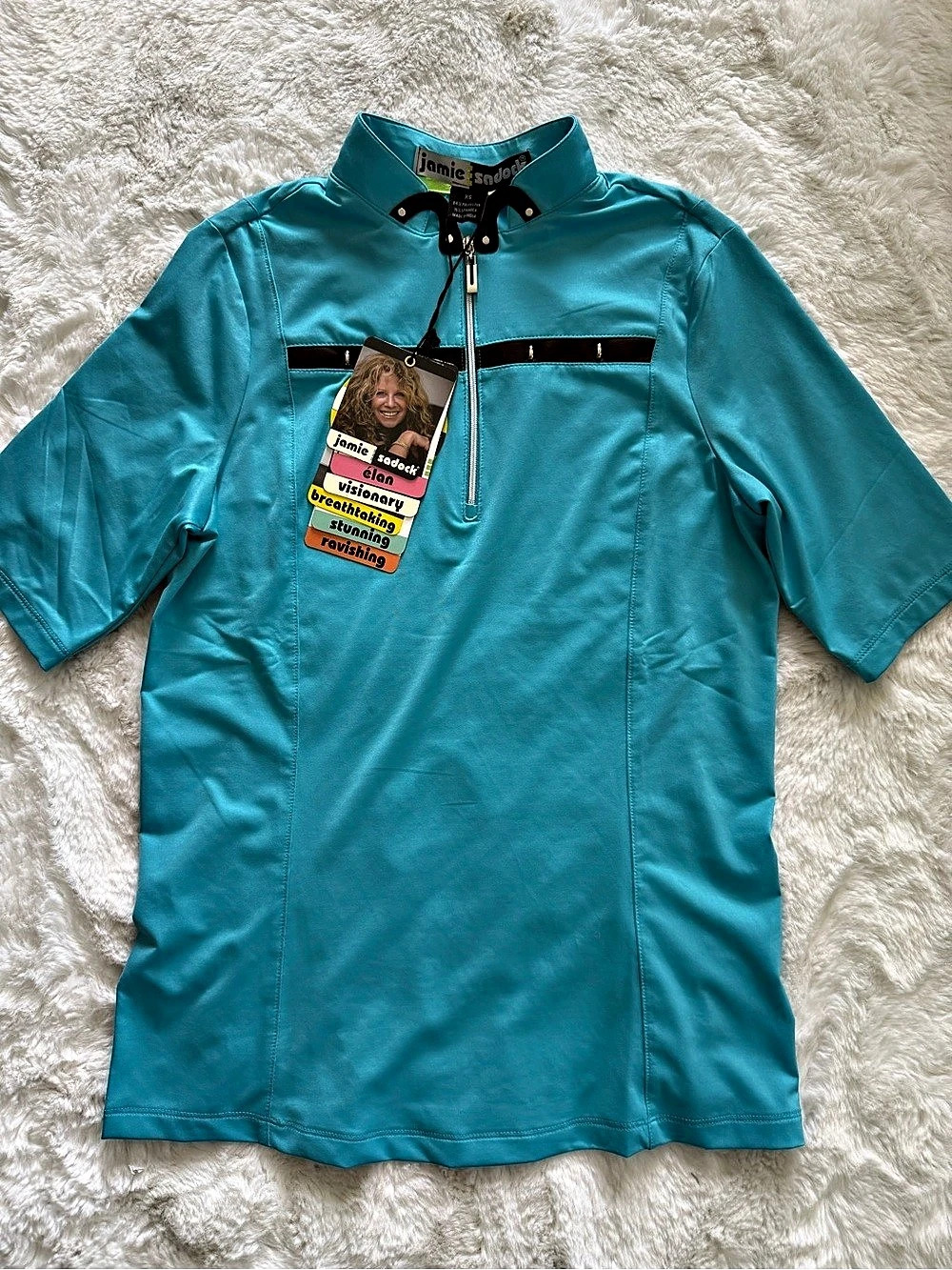 NWT Jamie Sadock Zip Stretch Golf Short Sleeve Shirt~Curasao Blue
